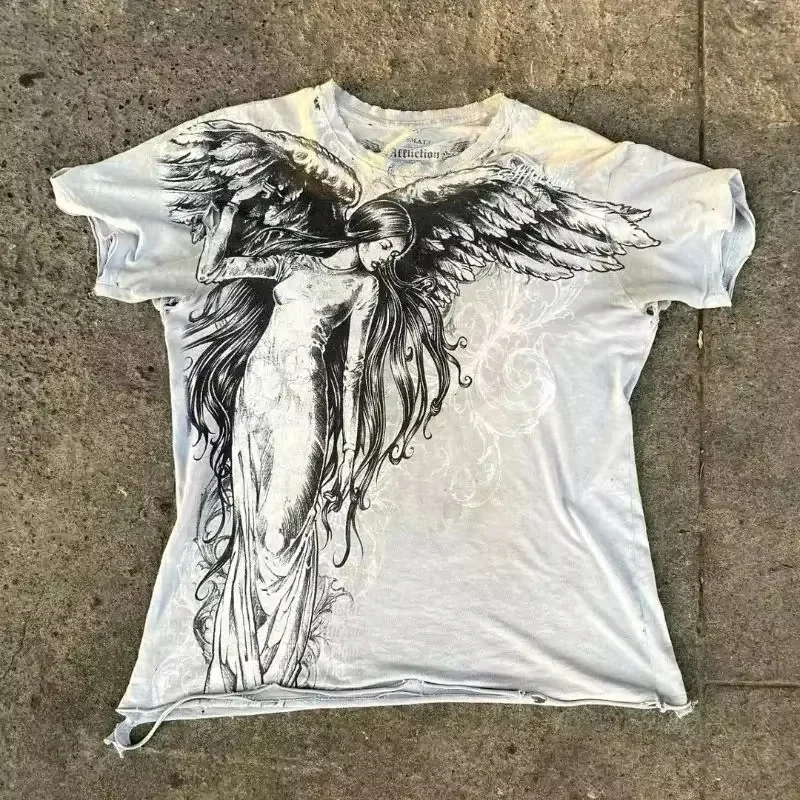 Gotycki t-shirt oversize z nadrukiem w stylu y2k unisex 2