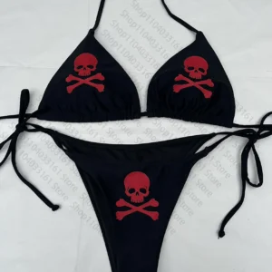 Gotyckie bikini z motywem szkieletu wysokim stanem Czarny