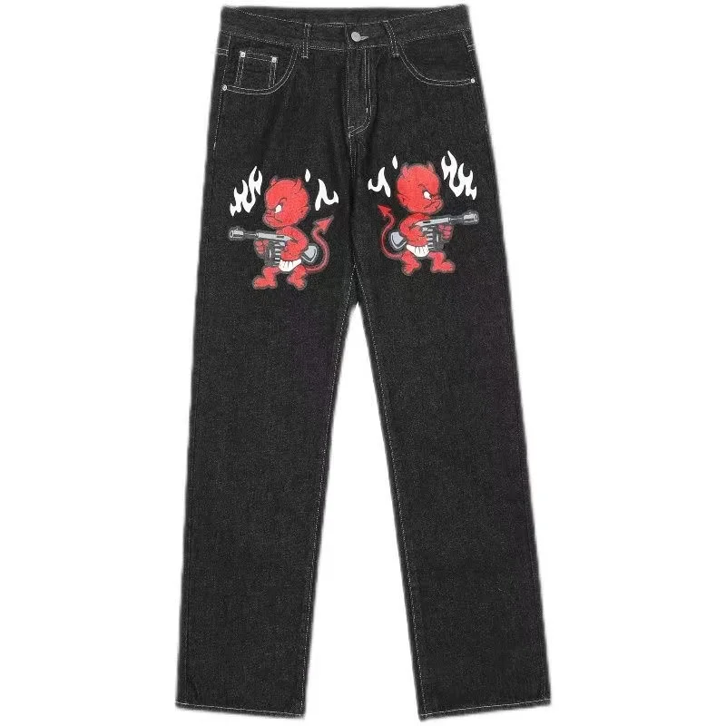 Gotyckie jeansy z haftem diamentowym rozkloszowane vintage Y2K Khaki