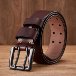 Gruby skórzany pasek kowbojski 4,3 cm z podwójną klamrą do jeansów Zielony