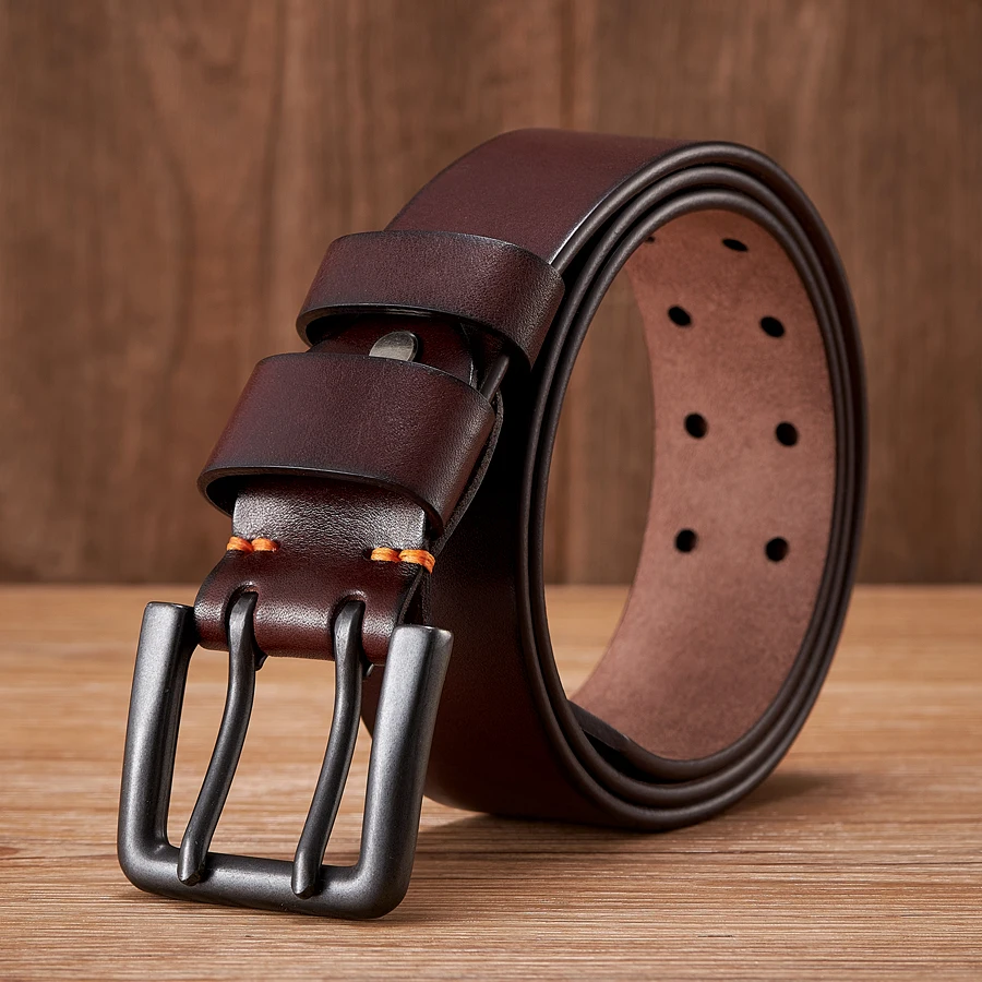 Gruby skórzany pasek kowbojski 4,3 cm z podwójną klamrą do jeansów Zielony