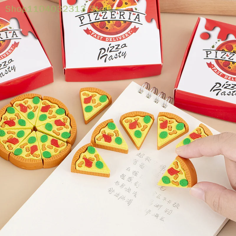 Zestaw 7 gumek do mazania w kształcie pizzy kawaii w pudełku