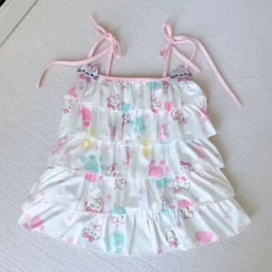 Haftowana camisole na ramiączkach Kawaii z motywem kota Harajuku Beżowy