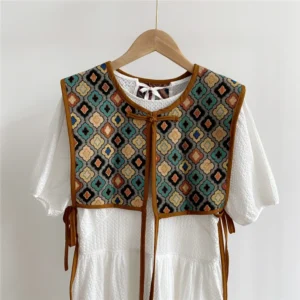 Haftowana kamizelka damska sznurowana w stylu vintage Błękitny
