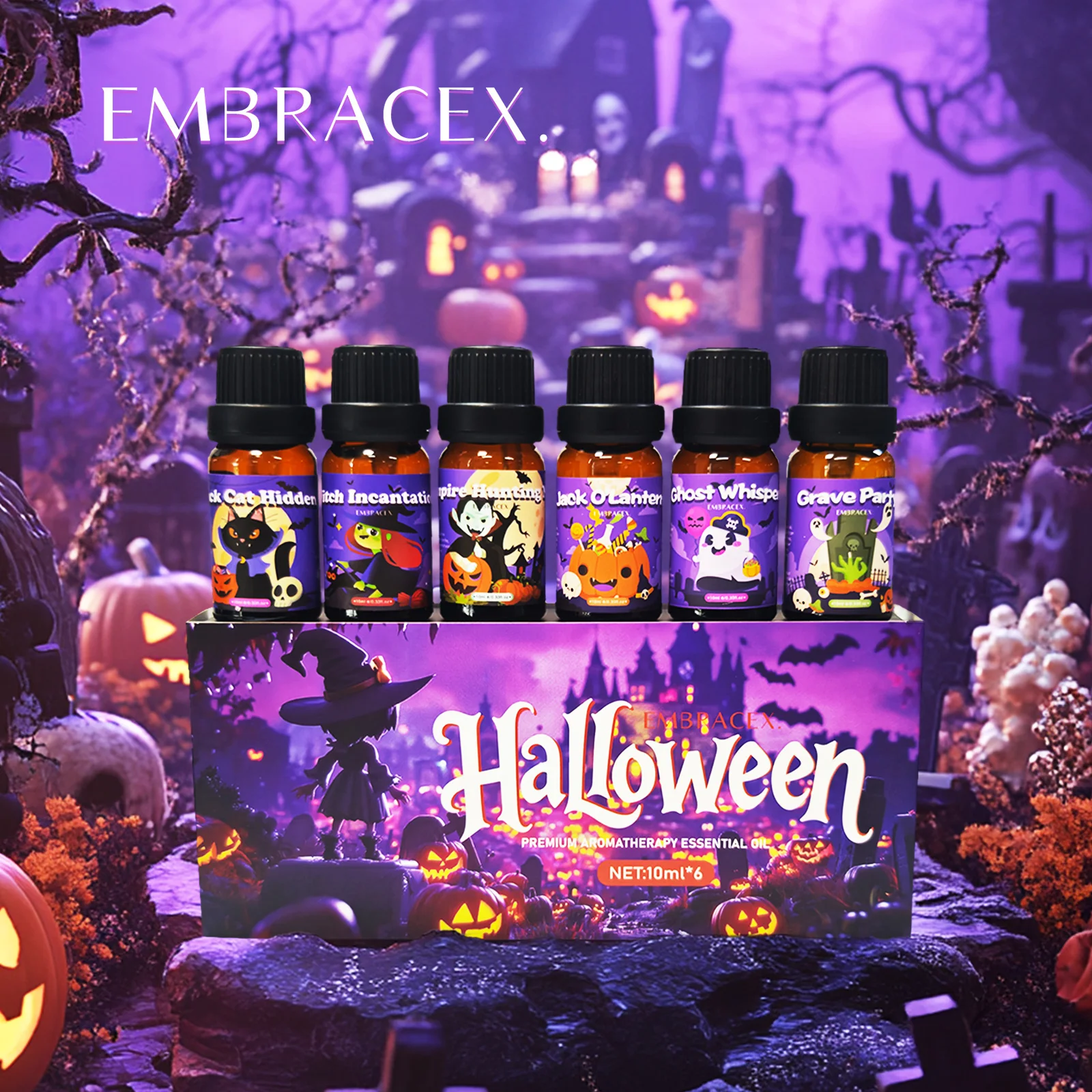 Halloweenowe olejki eteryczne 5 ml zestaw - dynia, czarny kot, mroczne nuty Czerwony