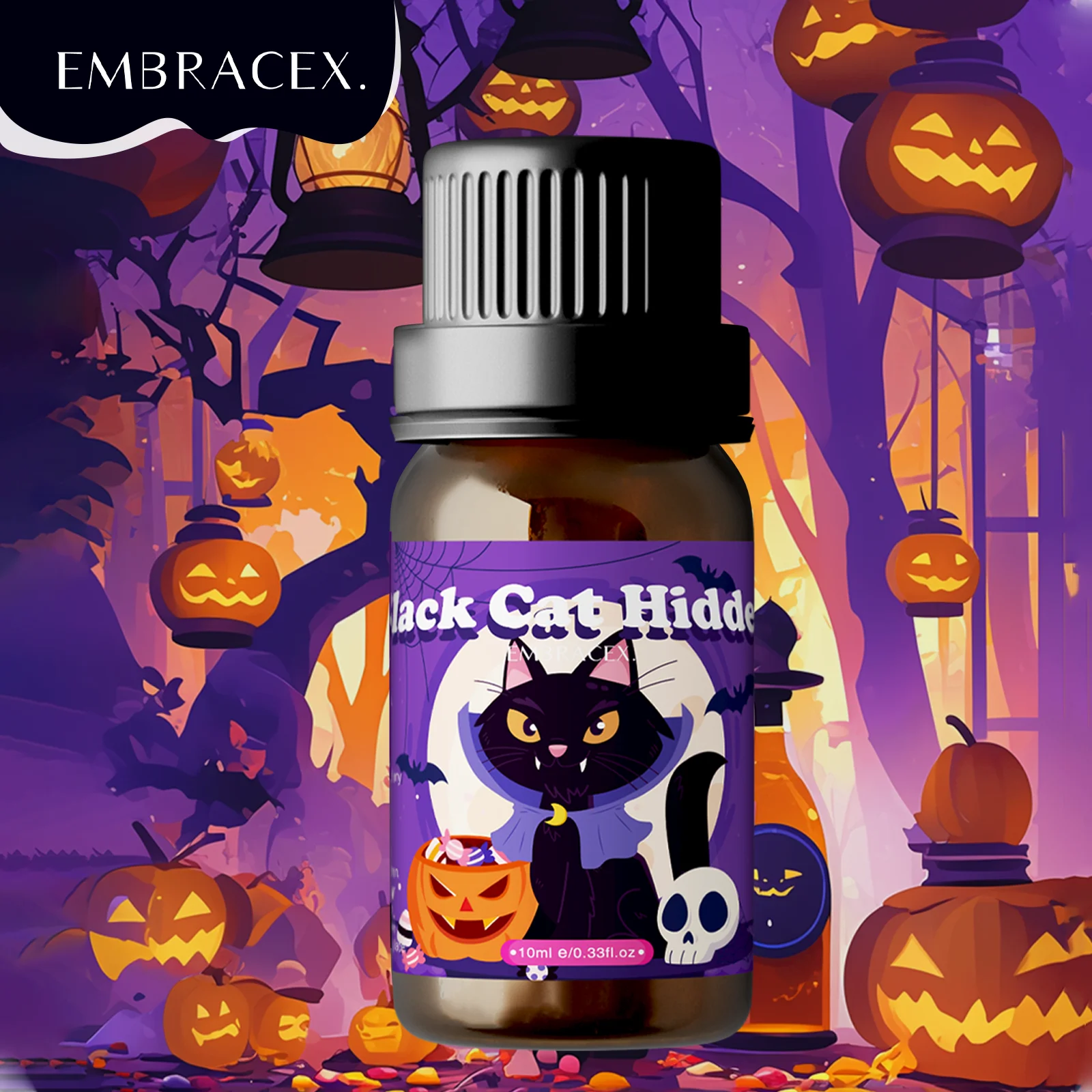 Halloweenowe olejki eteryczne 5 ml zestaw - dynia, czarny kot, mroczne nuty Różowy