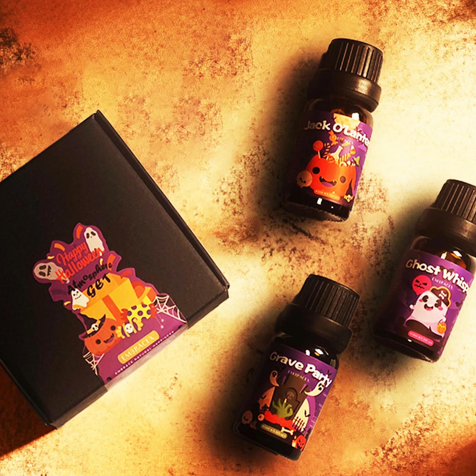Halloweenowe olejki eteryczne 5 ml zestaw - dynia, czarny kot, mroczne nuty żółty
