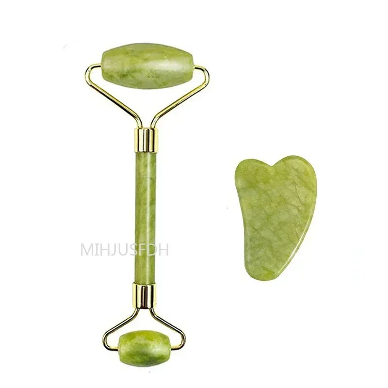 Jadeitowy roller i Gua Sha do masażu twarzy i ciała 1 set 1