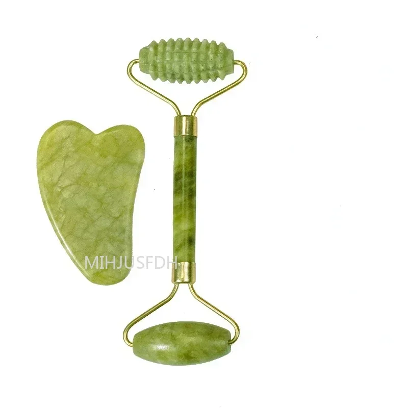 Jadeitowy roller i Gua Sha do masażu twarzy i ciała 1 set