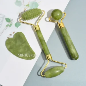 Jadeitowy roller i Gua Sha do masażu twarzy i ciała Set