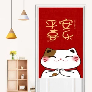 Japońska zasłona drzwiowa noren z Lucky Cat dekoracja kuchni kawiarni Czerwony