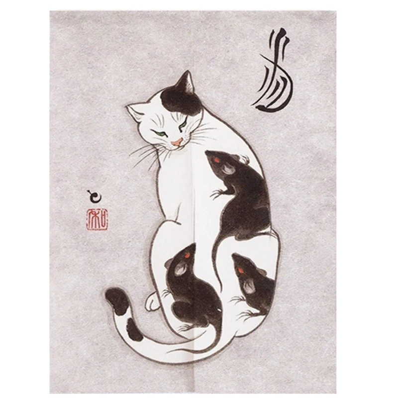 Japońska zasłona Noren z motywem kota Ukiyo-e Biały