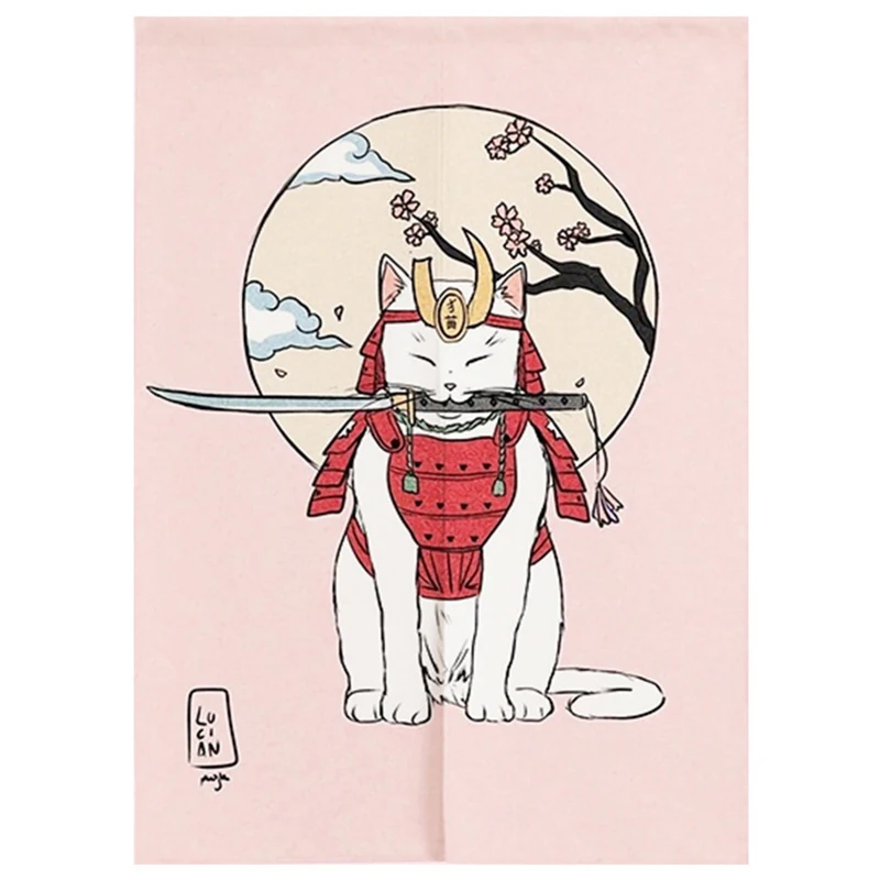 Japońska zasłona Noren z motywem kota Ukiyo-e Czarny