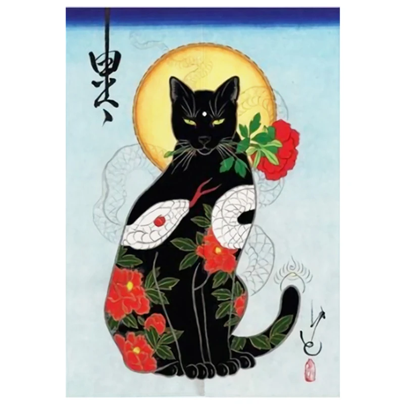 Japońska zasłona Noren z motywem kota Ukiyo-e Fioletowy