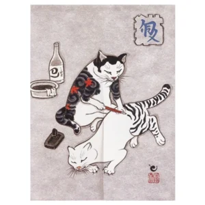 Japońska zasłona Noren z motywem kota Ukiyo-e Zielony