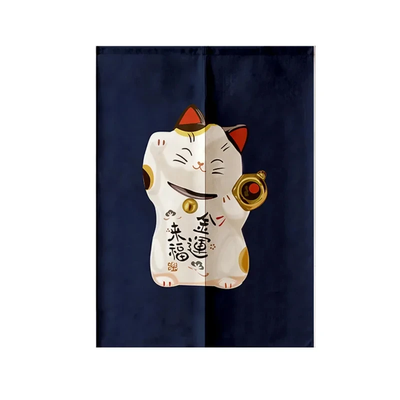 Japońska zasłona Noren Lucky Cat - Szczęśliwy Kot Zielony