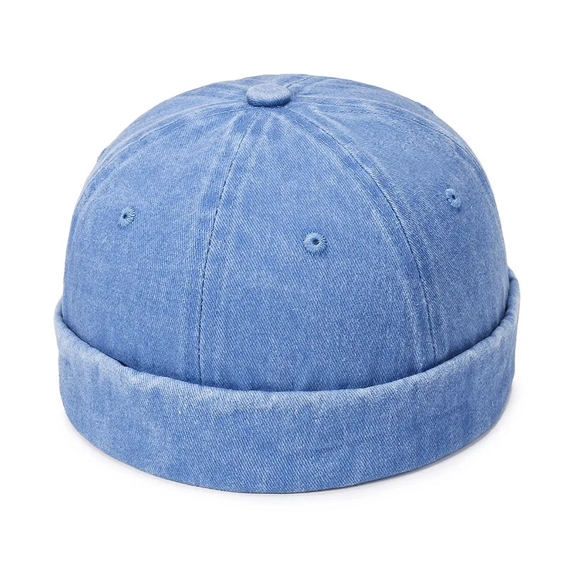 Jeansowa czapka dokerka bez daszka beanie unisex Niebieski
