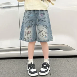 Jeansowe szorty dla dziewczynki Hello Kitty Niebieski