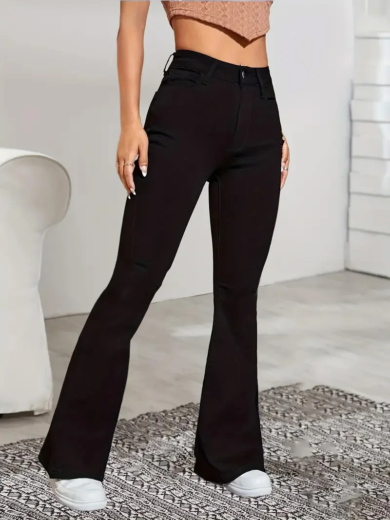 Jeansy dzwony damskie skinny Y2K punk z wysokim stanem Czarny
