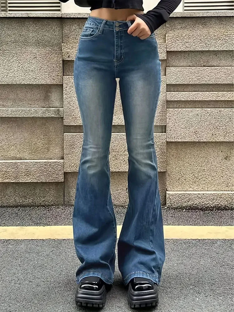 Jeansy dzwony damskie skinny Y2K punk z wysokim stanem Głównik