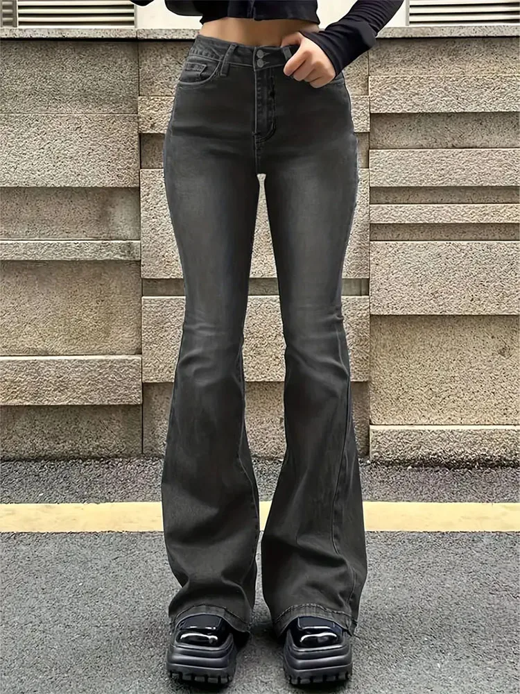 Jeansy dzwony damskie skinny Y2K punk z wysokim stanem Jasny