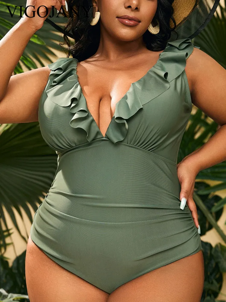 Jednoczęściowy strój kąpielowy plus size z dekoltem V Zielony
