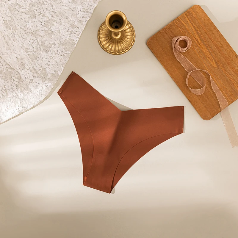 Jedwabiste majtki bikini bezszwowe z wysoką elastycznością Brązowy