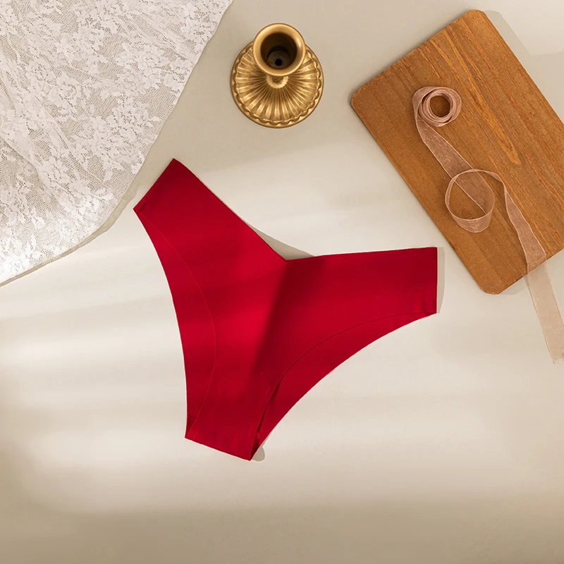 Jedwabiste majtki bikini bezszwowe z wysoką elastycznością Bordowy