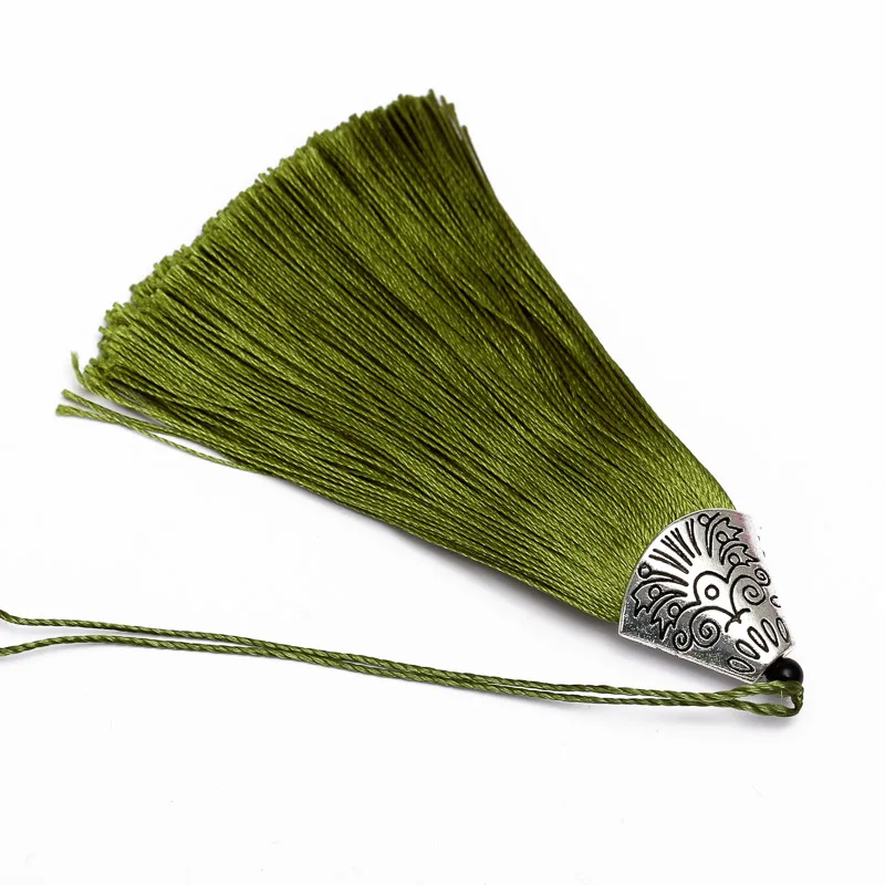 Jedwabne Frędzle do Biżuterii DIY – Zestaw 5 szt. 8 cm Khaki