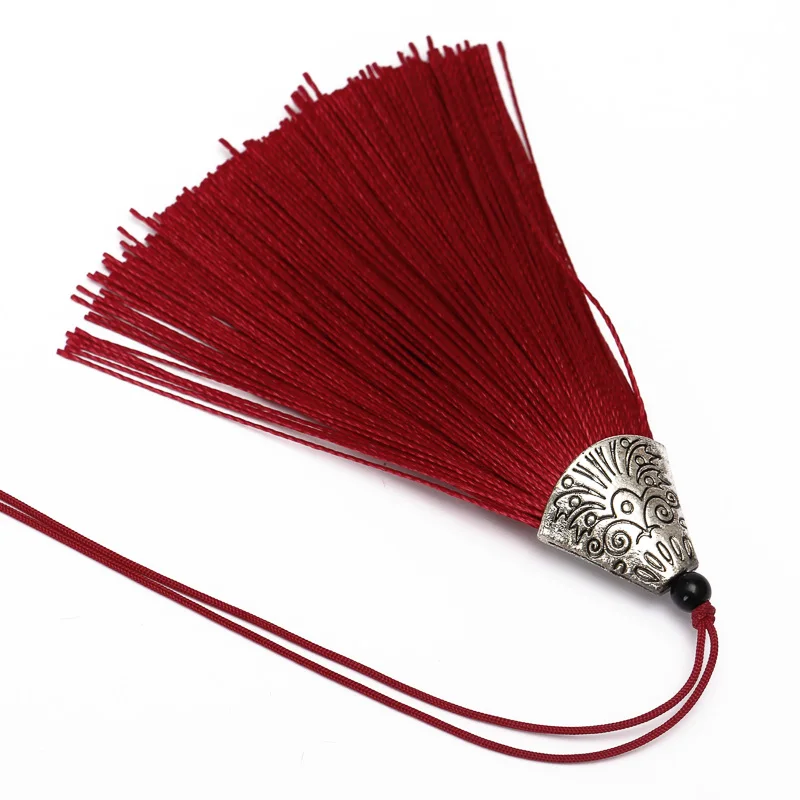 Jedwabne Frędzle do Biżuterii DIY – Zestaw 5 szt. 8 cm Bordowy