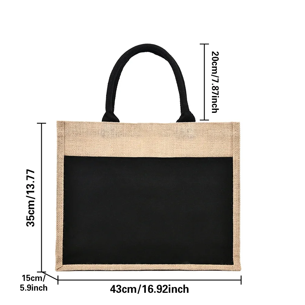 Jutowa torba na zakupy i plażę typu shopper w stylu vintage Czarny