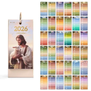 Kalendarz biurkowy 2026 z cytatami biblijnymi, 365 dni Biały