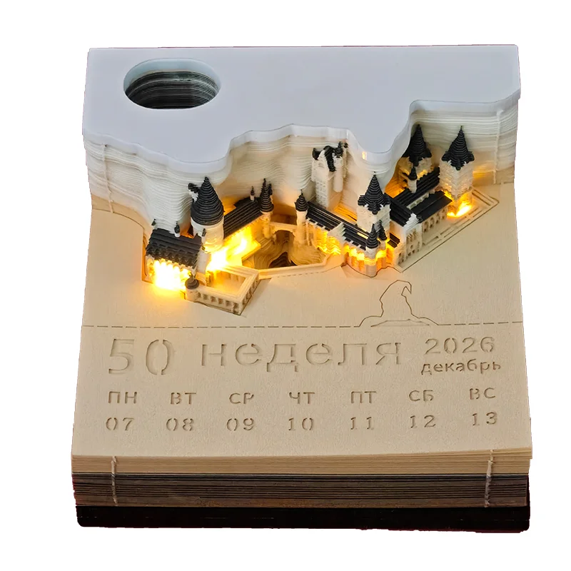Kalendarz biurkowy w kształcie zamku z efektem 3D Czerwony