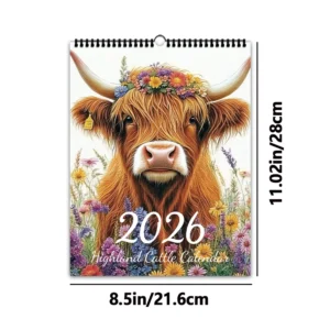 Kalendarz ścienny 2026 z górskimi krowami – planer miesięczny Wielo