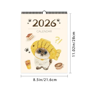 Kalendarz ścienny 2026 z kotami w kostiumach – styl akwareli Wielo