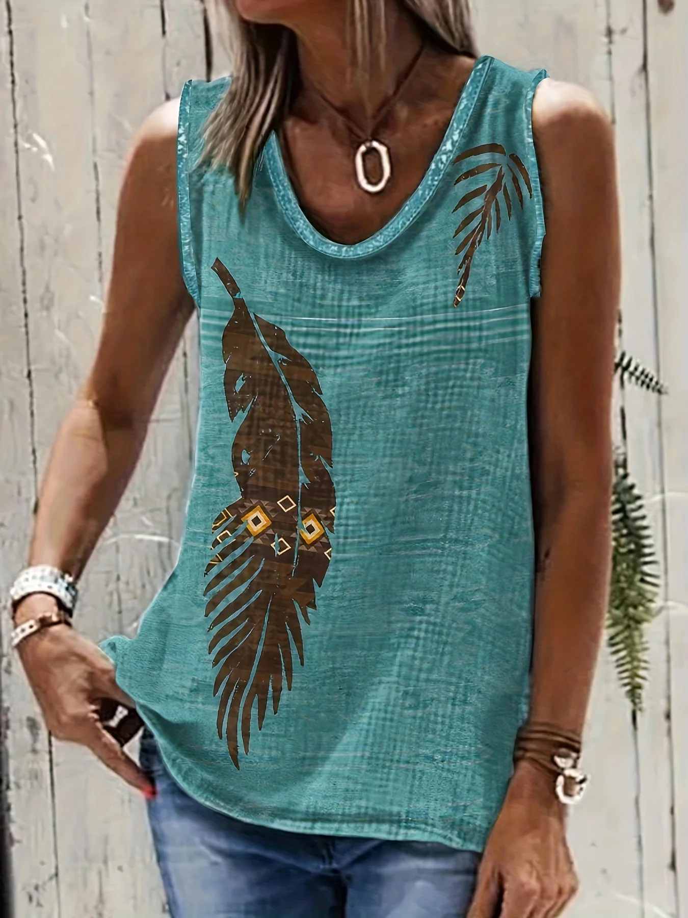 Luźna kamizelka damska bez rękawów w stylu etnicznym boho Błękitny