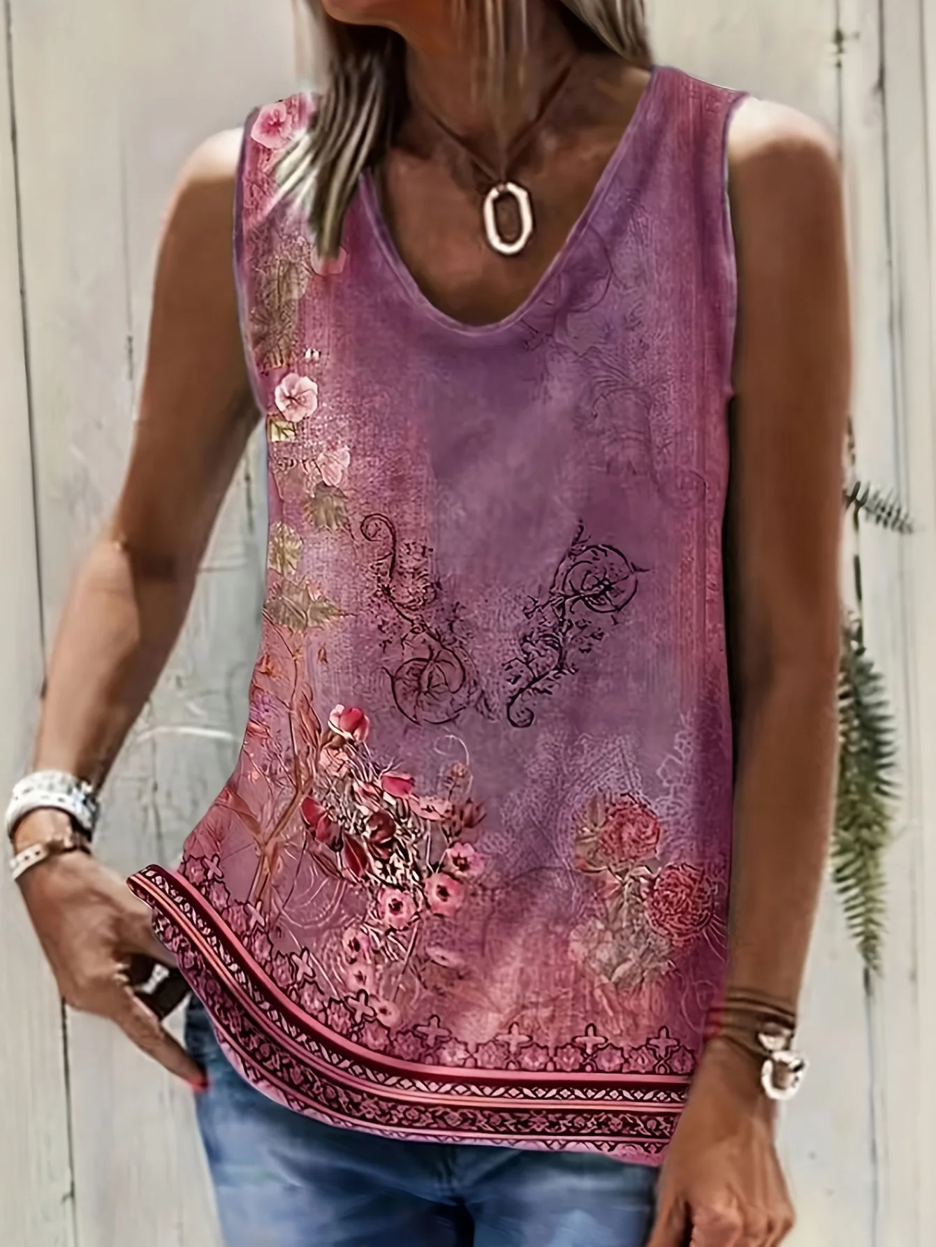 Luźna kamizelka damska bez rękawów w stylu etnicznym boho Bordowy