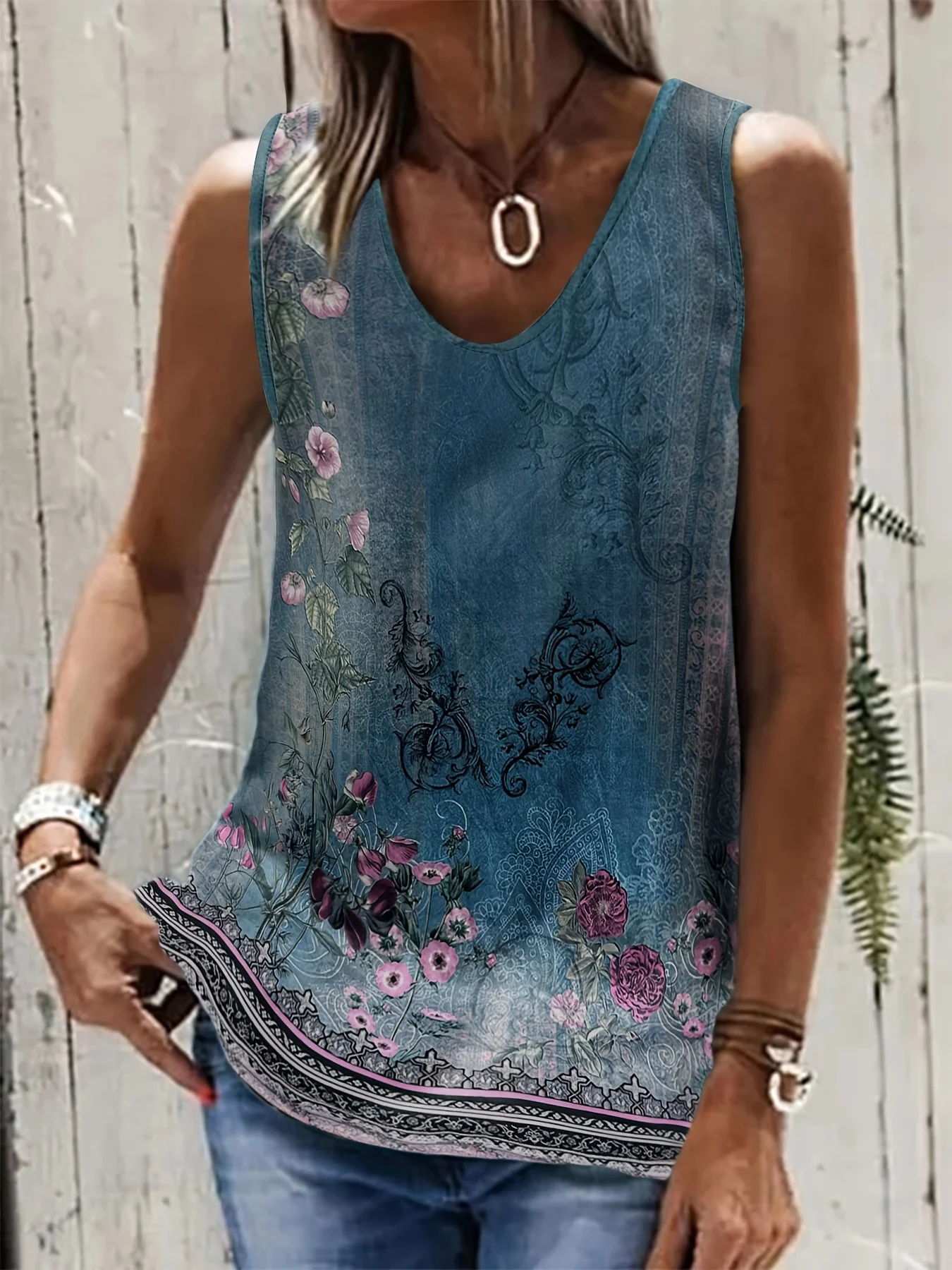 Luźna kamizelka damska bez rękawów w stylu etnicznym boho Ciemnozielony