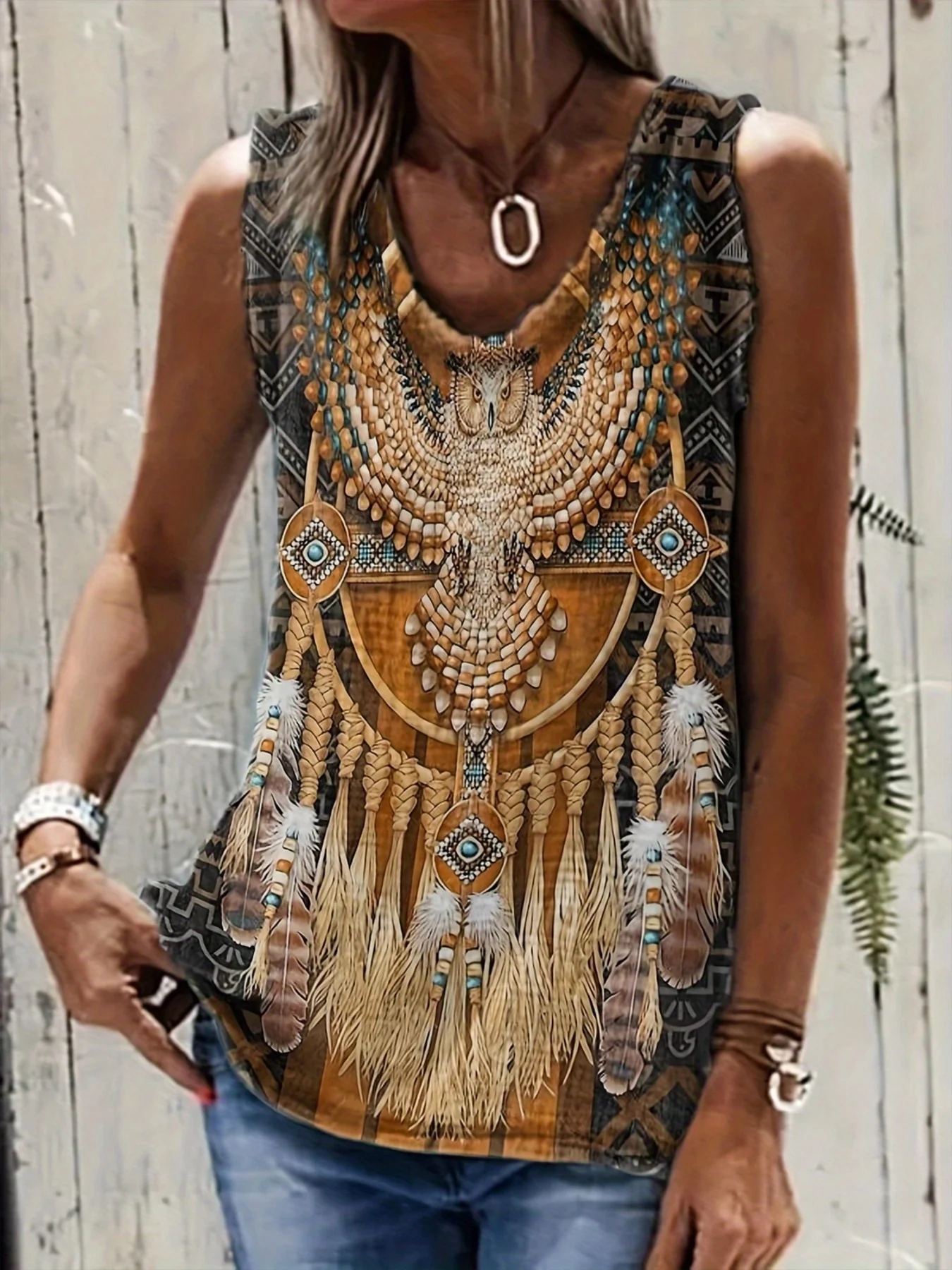 Luźna kamizelka damska bez rękawów w stylu etnicznym boho Czarny