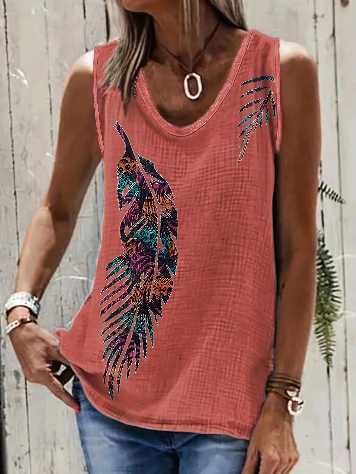 Luźna kamizelka damska bez rękawów w stylu etnicznym boho Czerwony arbuz