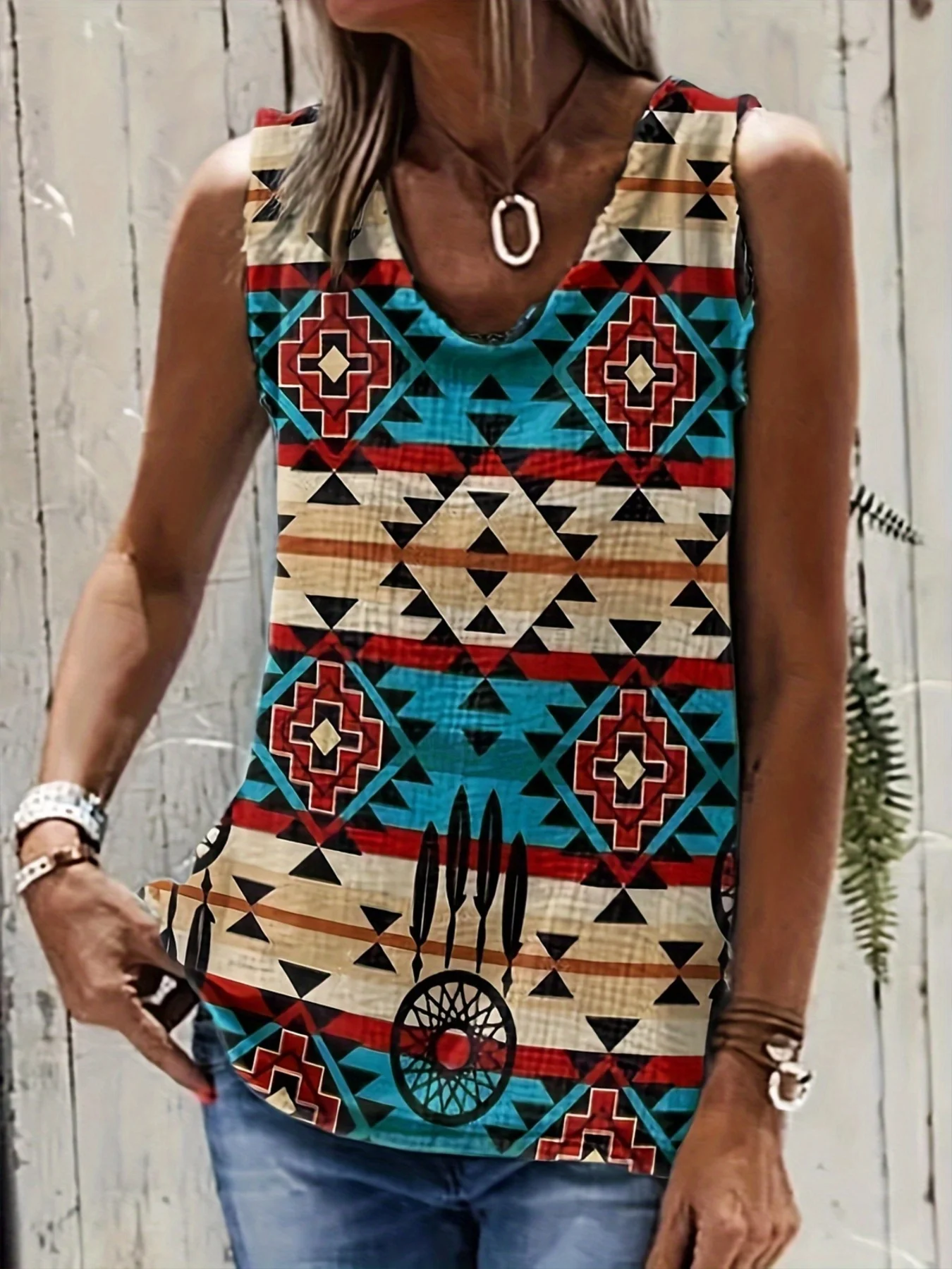 Luźna kamizelka damska bez rękawów w stylu etnicznym boho Wielo