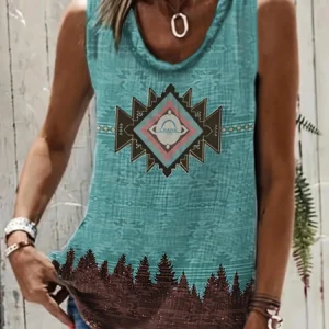 Luźna kamizelka damska bez rękawów w stylu etnicznym boho Zielony
