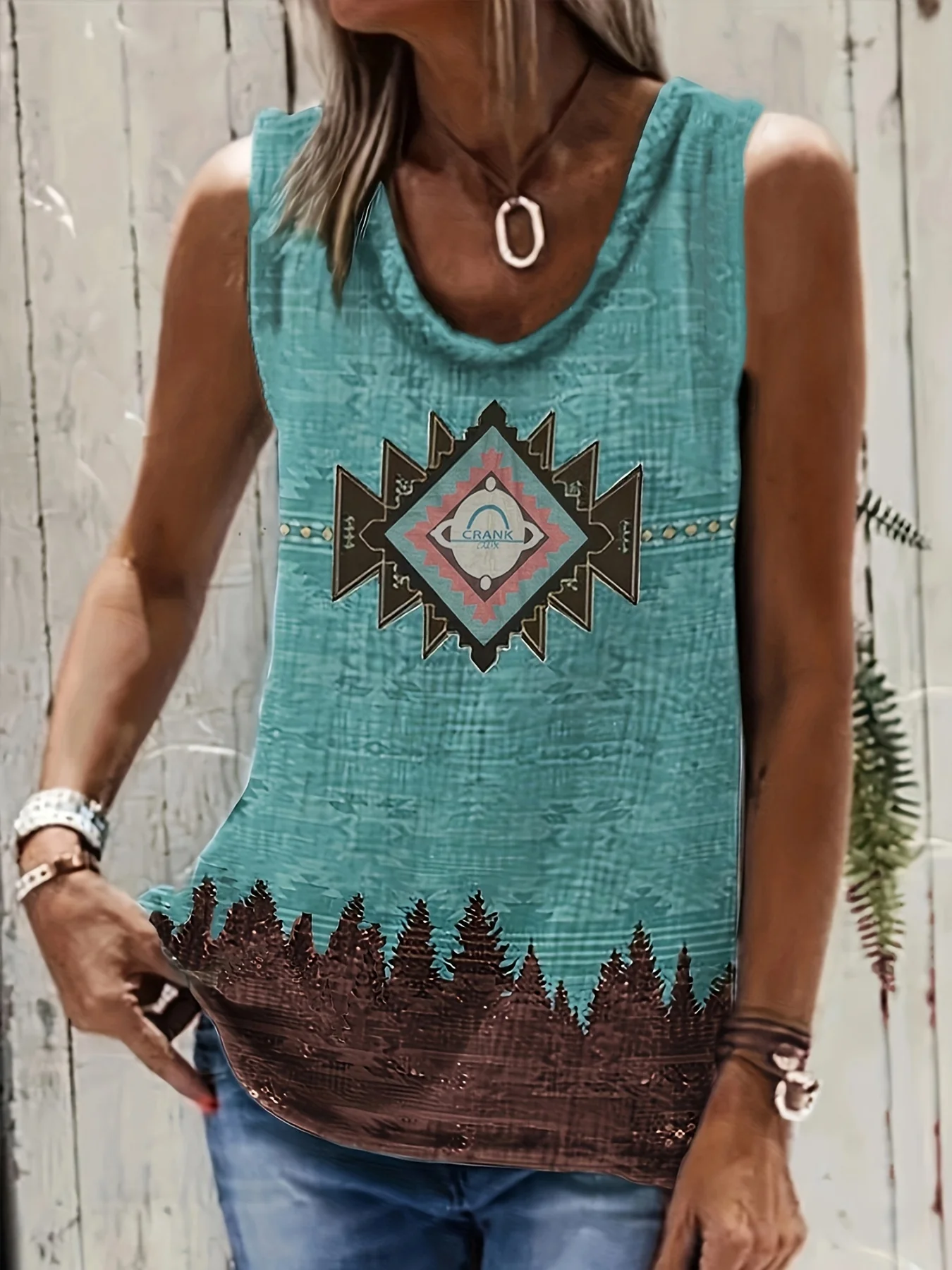 Luźna kamizelka damska bez rękawów w stylu etnicznym boho Zielony