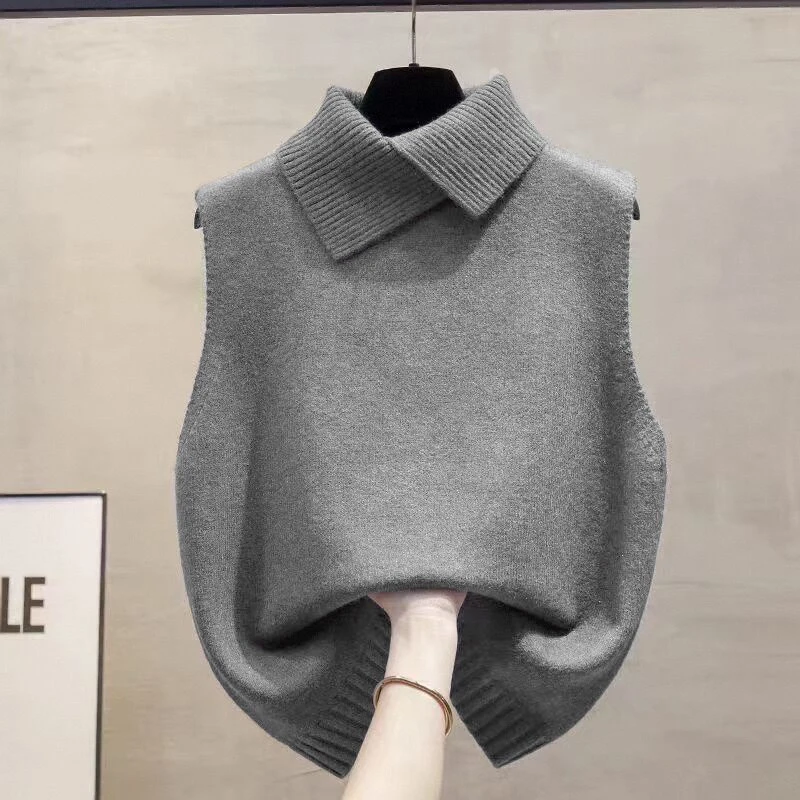Kamizelka damska dzianinowa bez rękawów koreański styl Szary