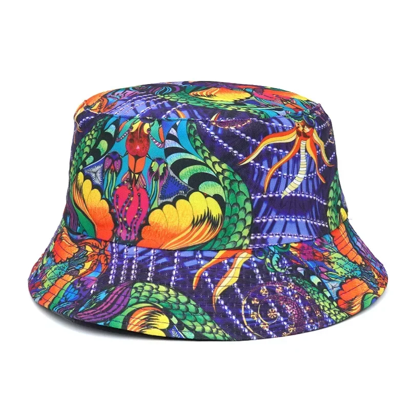 Kapelusz bucket dwustronny z nadrukiem, unisex 34