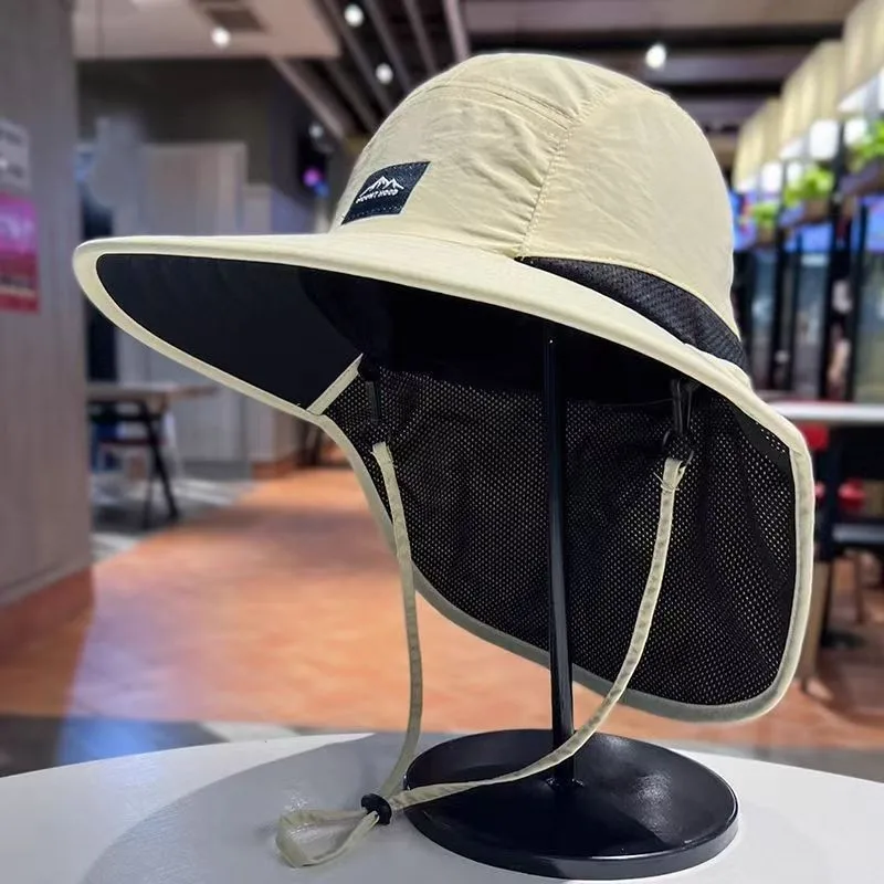 Kapelusz bucket z ochroną karku, składany na lato Khaki