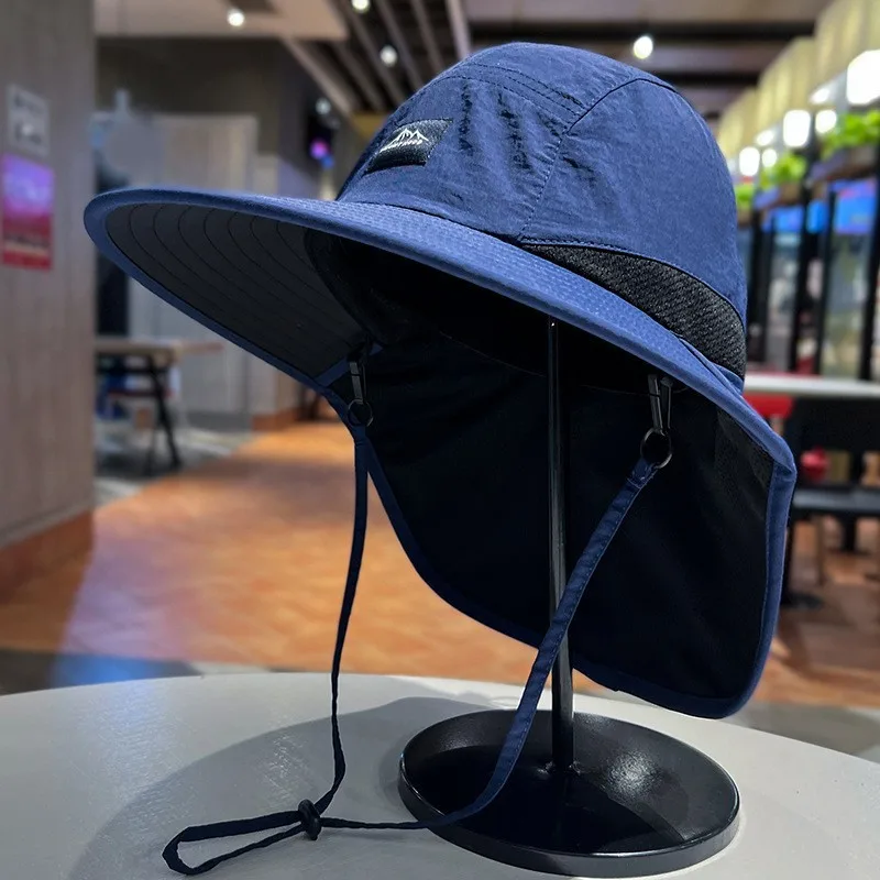 Kapelusz bucket z ochroną karku, składany na lato Granatowy