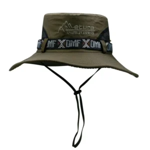 Kapelusz bucket z szerokim rondem i siateczką, na wędkowanie i trekking Khaki