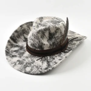 Kapelusz fedora z piórem, kowbojski styl western Biały