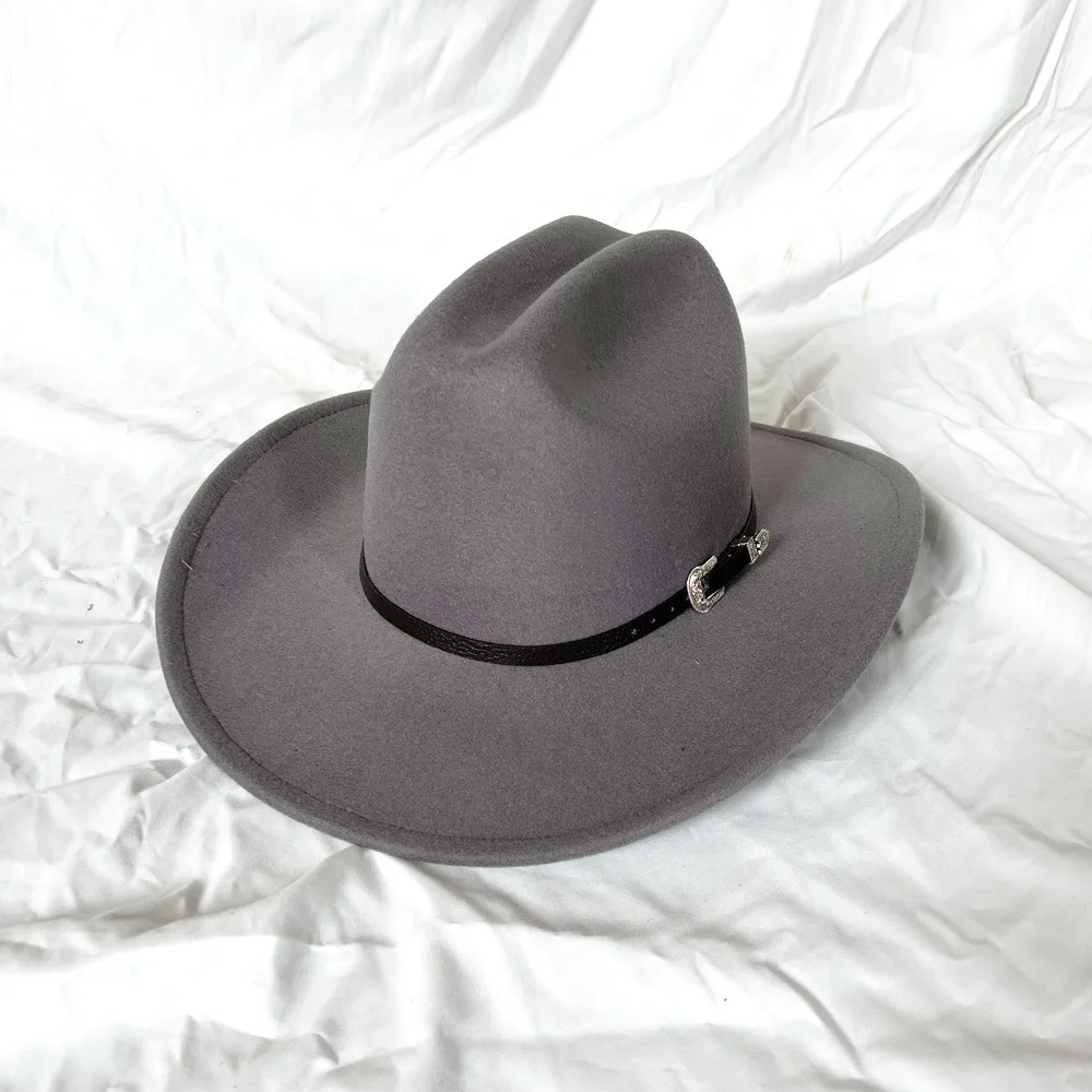 Kapelusz kowbojski western z opaską, vintage Szary
